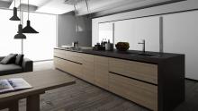 Artematica olmo tattile kitchen in an island configuration with tower units.