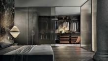 Rimadesio: Zenit walk-in closet with Velaria interior sliding glass doors.