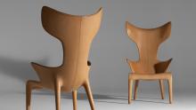driade: Lou Read armchair covered in leather and hand-stitched.
