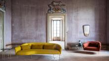 Tacchini: Roma chaise lounge and armchair with Soap tables.