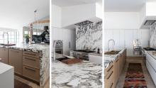 Three images of the residential kitchen from different zones